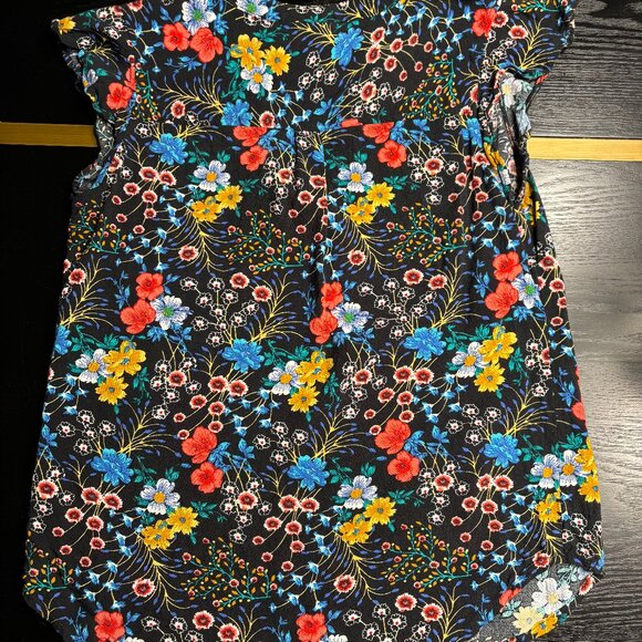 Kiwi Fresh Colorful Blouse w/Ruffle Cap Sleeves Size Small EUC - Picture 3 of 5